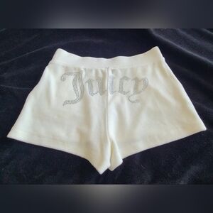 Juicy Couture White Velour Silver Bling Track Lounge Shorts Size S